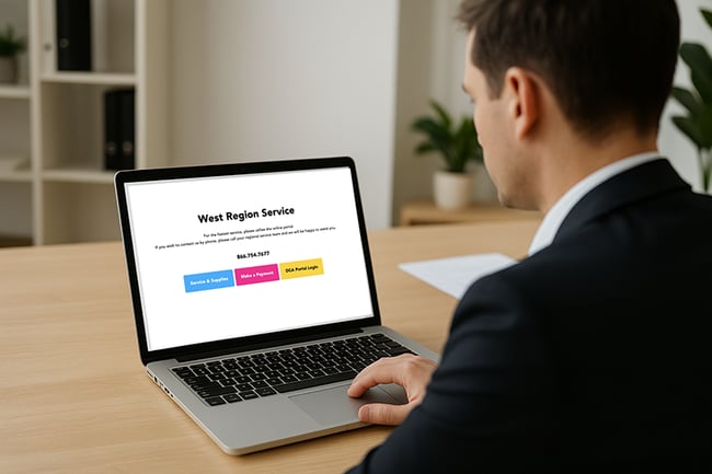 Businessman on UBEO's online payment portal page on his laptop