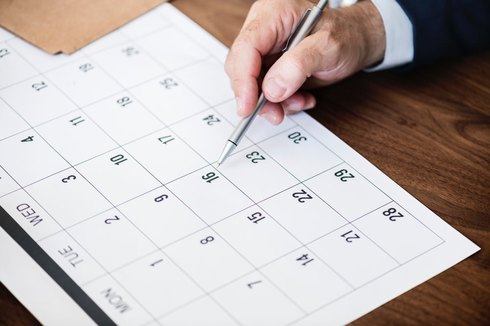 calendar dates desk hand business